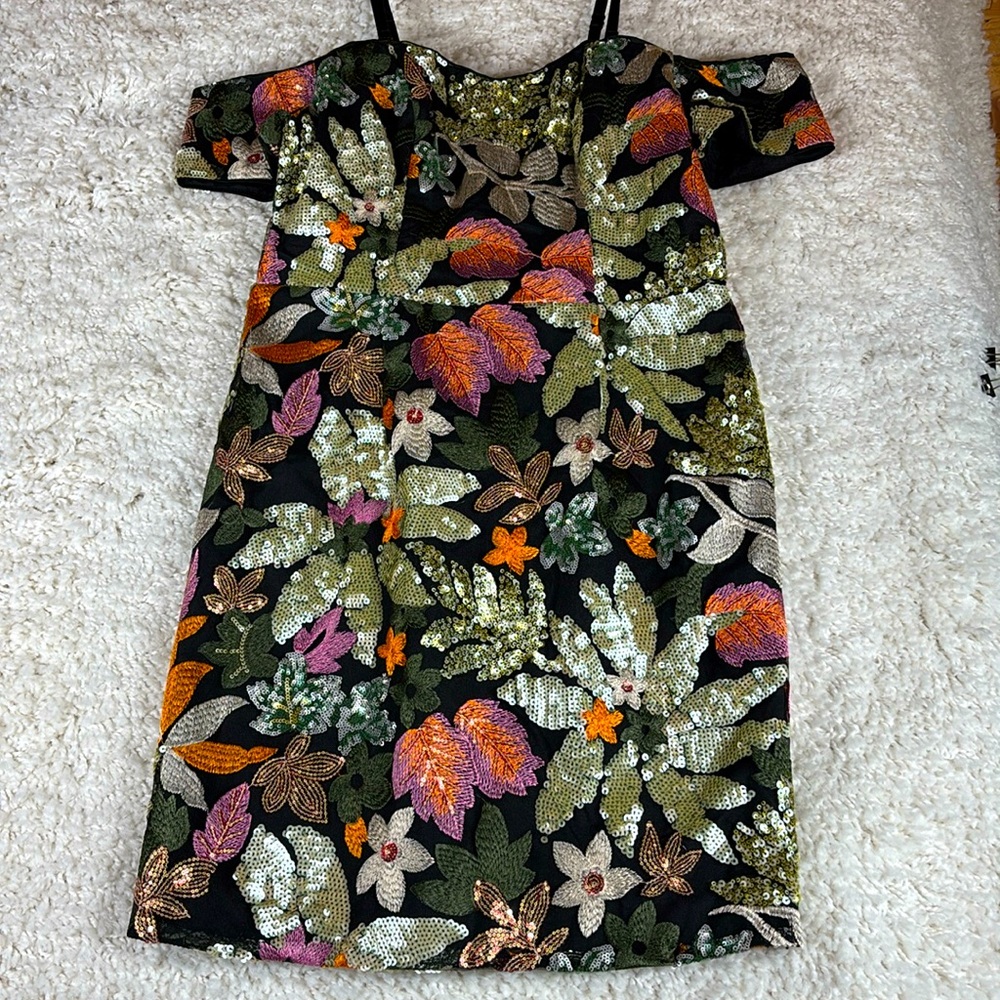 THML Women's Sequined Off The Shoulder Mini Dress, Size Medium